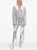 Fashion 2026 Designer Suit Set Women'S Sequin Glitter Blazer Flare Pants Suit Two Piece Set Elegant Silver Outfit
