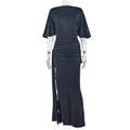 Sexy Split Dress Women Y2K Belt Ribbon Patchwork Backless Short Sleeve Classic Evening Birthday Party Elegant Bodycon