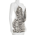 Sequins Patchwork 2 Piece Set Woman Zebra Stripes Swing Collar Backless Tank Tops+Mini Skirts Street Wild Style Suits
