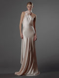 Elegant Solid 3D Flowers Ribbon Women Halter Dress Off Shoulder Sleeveless Backless Slim Female Maxi Dresses Chic Lady Robe