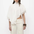 Solid Spliced Ruffles Loose Casual Blouses for Women O Neck Sleeveless Minimalist Shirts Female