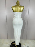 Newest Sexy Strapless Backless Red Flower Long Bandage Dress Women Celebirty Elegant Prom Evening Club Party Birthday Dresses
