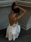 Lace Deep V-neck Backless Sexy Slip Dress For Women Fashion Clubs Party Spaghetti Strap Dress Solid Color Female