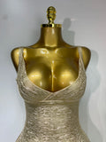 High Quality Celebrity Elegant Gold Bodycon Bandage Dress Women Sexy Nightclub Evening Party Luxury Birthday Dress Vestidos