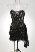 Sexy Lace See-through Patchwork Corset Dress Female Bodycon Elegant Party MIrrgualr Mini Dress Women Tube Top Dress New