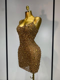 Women Sexy Sleeveless Rhinestone Mini Bodycon Dress Evening Party Luxury Birthday Bar Nightclub Stage Performance Clothing