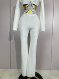 Women Celebrity Designer Fashion Women Luxury Birthday Set Sexy Cut Out Long Sleeve Beading Bodycon Two Pieces Pants Bandage Set