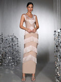 2026 Sexy Women's Heavy Industry Tassel Biamond Bandage Dress Sleeveless Slim Long Dress Cocktail Evening Party Vestidos