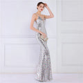 Women Spaghetti Strap Party Maxi Dress Sexy V Neck Evening Green Sequin Dress Elegant Long Prom Dress Vestido Longo