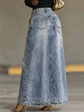 Women Baggy Denim Skirt High Waist Irregular Slit A Line Maxi Casual Fashion Personality Summer 05E03085