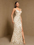 Women's V Neck Backless Lace Up Sequin Mermaid Formal Evening Dress Spaghetti Strap Bodycon Prom Party Cocktail Maxi Gown