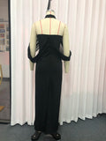 Award Ceremonies Black Halter Maxi Gown for Women Deep V Neck Sheer Cape Sleeves Backless Chiffon Skirts for Formal Galas
