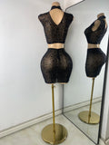 Sexy Sleeveless Crop Top Skirt Women's Sets Sparkly Luxury Diamonds See Through Mesh Stage Outfit Performance Singer Costume