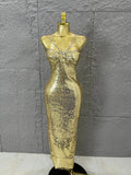 Classic Gold Sequin Mermaid Dress Rhinestone Chain Shoulder Straps Sweetheart Neck Formal Evening Gala Photoshoot Cocktail Party