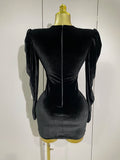 Sparkly Crystals Sexy Mesh Black Velvet Short Dress Women Elegant Evening Prom Luxury Birthday Party Dresses Stage Costume