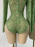 Sparkly Rhinestones Luxury Women Strecht Bodycon Sexy Long Sleeves Singer Performance Stage Nightclub Outfit Dancer Costume