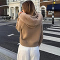 Women Hooded Knit Cardigan Sweater Coat Fluffy Faux Fur Collar Two Way Zip Solid  Loose Casual Jacket 2026 Autumn Winter
