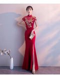 Red Traditional Chinese Style Bride Wedding Dresses Embroidery Cheongsam Gown Robe Party Evening Dress Marry Vestido