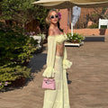 Sexy Off Shoulder Top Maxi Skirt Sets Chic Ruffled Sheer Chiffon Crop Tops High Waist Skirt 2026 New Lady Vacation Party Outfit