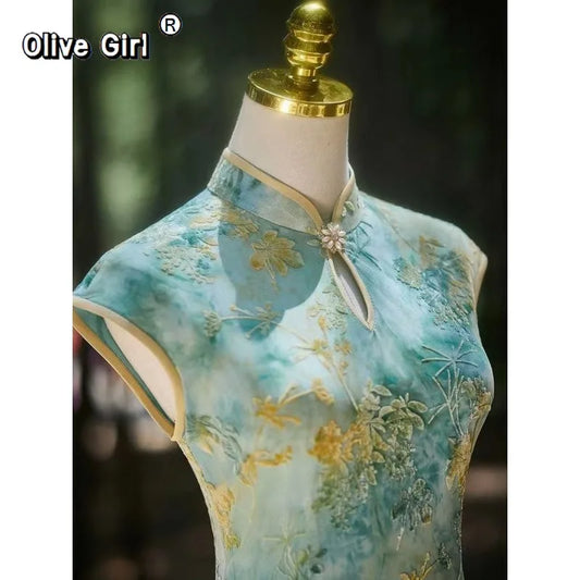 Olive Girl Romantic Qipao for Garden Wedding 2026 Fairycore Photoshoot Everyday Wear S-XXL XS-3XL Plus Size Romantic Garden Party Editorial Not Costume Qipao Cheongsam Chinese Dress Chinese Heritage Fashion Women