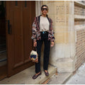 Women's Shawl Collar Fringe Knitted Cardigan Self Fabric Belt Waist Ethnic Print Loose Long Sleeve Mid Length Coat Autumn Casual