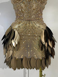 Women Sexy Strapless Mesh See Through Mini Dress Luxury Diamonds Leaf Birthday Evening Party PhotoShoot Nightclub Stage Costume