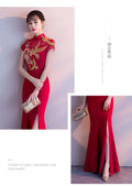 Red Traditional Chinese Style Bride Wedding Dresses Embroidery Cheongsam Gown Robe Party Evening Dress Marry Vestido