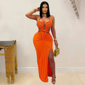 New Women's Hemp Rope Maxi Dress Sexy Criss Cross Cut-Out Halter Neck Backless High Slit Party Dresses Birthday Outfits