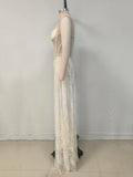 Elegant Strapless Lace Long Ribbon Wedding Dress Patchwork Vintage Floral Lace Bridal Gown Sheath Fitted Dresses