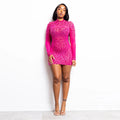 Women Sexy Long Sleeve Diamond Mesh Bodycon Night Out Dress Birthday Party Costume Bar Nightclub Stage Performance Clothing