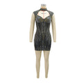 Shiny Rhinestones Tassel Bodycon Mini Dress for Women Hollow Sleeveless Birthday Sexy Christmas Party Evening Clubwear