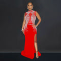 Luxury Woman Evening Party Dress Celebrities Outfits Gown Elegant Mesh Patchwork Rhinestone Birthday Dresses Clubwear