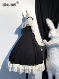 Olivegirl Party Kawaii Lolita Dress Bow Slash Neck Gothic Vintage Black Midi Dress Women Summer Harajuku Lace Halter Bodycon