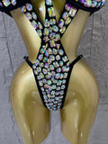 Gold Luxurious Black Bodysuit Women Sexy Halter Neck Iridescent Crystal Embellished Cutout Outfit Stage Performance Costume