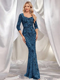 Luxury Evening Dress Women Half Sleeve Mermaid Formal Sequin Prom Maxi Dress Elegant Wedding Party Cocktail Graduation Gown