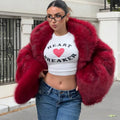 Women Fur Coat Women 2025 Plush Red Bomber Jacket Solid Crop Long Sleeve Jacket Warm Winter Coats Female Casual Coats
