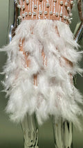 2026 Women's Heavy Industry Beaded Feather V-neck Waist-cinched Short Dress Luxury Haute Couture Party Evening Performance Gown