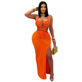 New Women's Hemp Rope Maxi Dress Sexy Criss Cross Cut-Out Halter Neck Backless High Slit Party Dresses Birthday Outfits