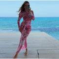 Women's Chic Printed Mesh Maxi Dress Bodycon Long Sexy Beach Swim Party Dresses New Holiday Vacation Cover Up Casual Outfit