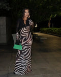 Women Zebra Stripe Long Dress Fashion Elegant Lace Up Full Sleeve Slim-fit Robes 2025 New Evening Party Fashion Lady Vestidos