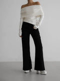 Off Shoulder Women's Knitted Sweater Knitwears Top Long Sleeve Pullovers Jumper Clothing Red Gray Brown Autumn Winter White Pull