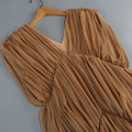 Sexy V Neck Tiered Folds Design Long Dress Women Sleeveless Multi-Layered Draped Temperament Dresses Evening Party Gowns