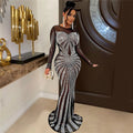 Dress Shiny Diamond O-neck Long Sleeve Elegant Maxi Dress Sexy Sheer Party Dress Vestidos