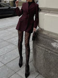 Burgundy Slim Fit Women Blazer Notched Lapel Single Breasted With Pockets Loose Hem Elegant Coat Banquet Outfit Female Clothing