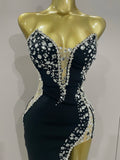 Sexy Strapless Shinning Rhinestones Bodycon Bandage Long Dress Women Fashion Celebrate Evening Party Vestido