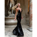 Sequin Deep V-neck Long Dress Women Chic Sleeveless Spaghetti Strap Backless Mermaid Dresses Lady Sexy Evening Party Wear New