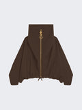 Solid Spliced Metal Zipper Jacket for Women Hooded Batwing Sleeve Patchwork Drawstring Hem Loose Sport Casual Jackets Female