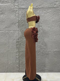 Women Sexy Strap Florlas 2 Pieces Bodycon Long Bandage Dress Nightclub Party Bar Singer Celebrate Birthday Outfit
