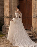 Off Shoulder Lace Wedding Dress Basque Waist Bridal Gown Vintage Bell Sleeve Ball Gowns Church Castle Marriage Clothes