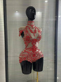 Sparkly Rhinestones Bodysuit Women Sexy Mesh Transparent Party Leotard Performance Costume  Singer Show Stage Wear